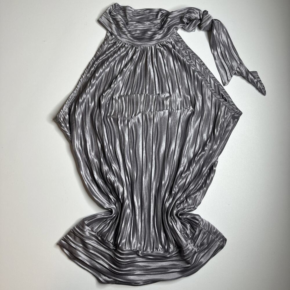 Y2K Heart And Soul Silver Metallic Pleated Halter Top Clubwear Party Glam L USA - Picture 4 of 12